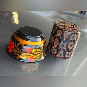Tiny Khokhloma Russian hand-painted wooden & Vintage Lacquerware bowls